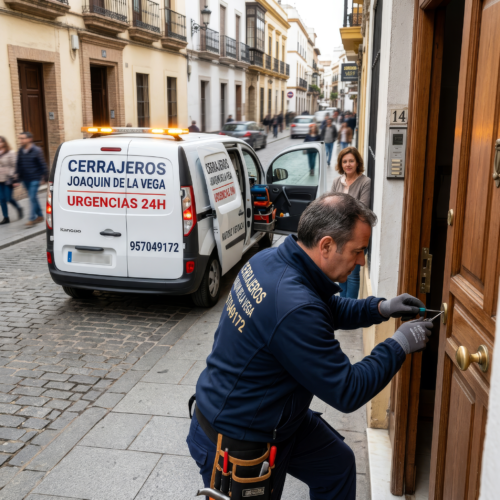 Cerrajero urgente en Córdoba llegando rápidamente para abrir una puerta.